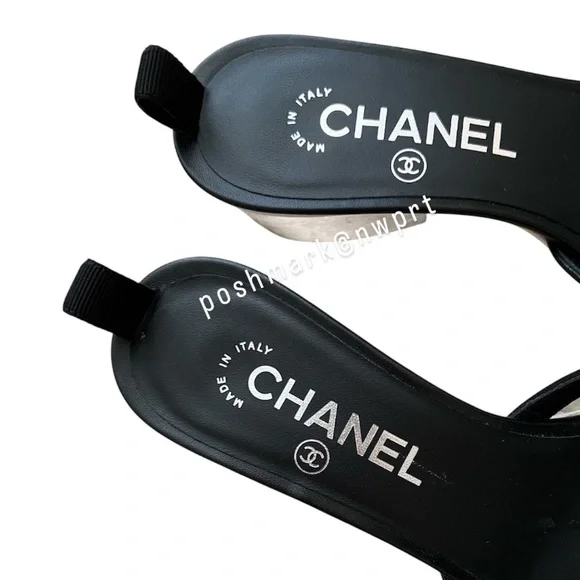 CHANEL 💯 Logo PVC Slides Sandals Mules Transparent Clear Black 37 7 Box Bag SS19 - Picture 9 of 17